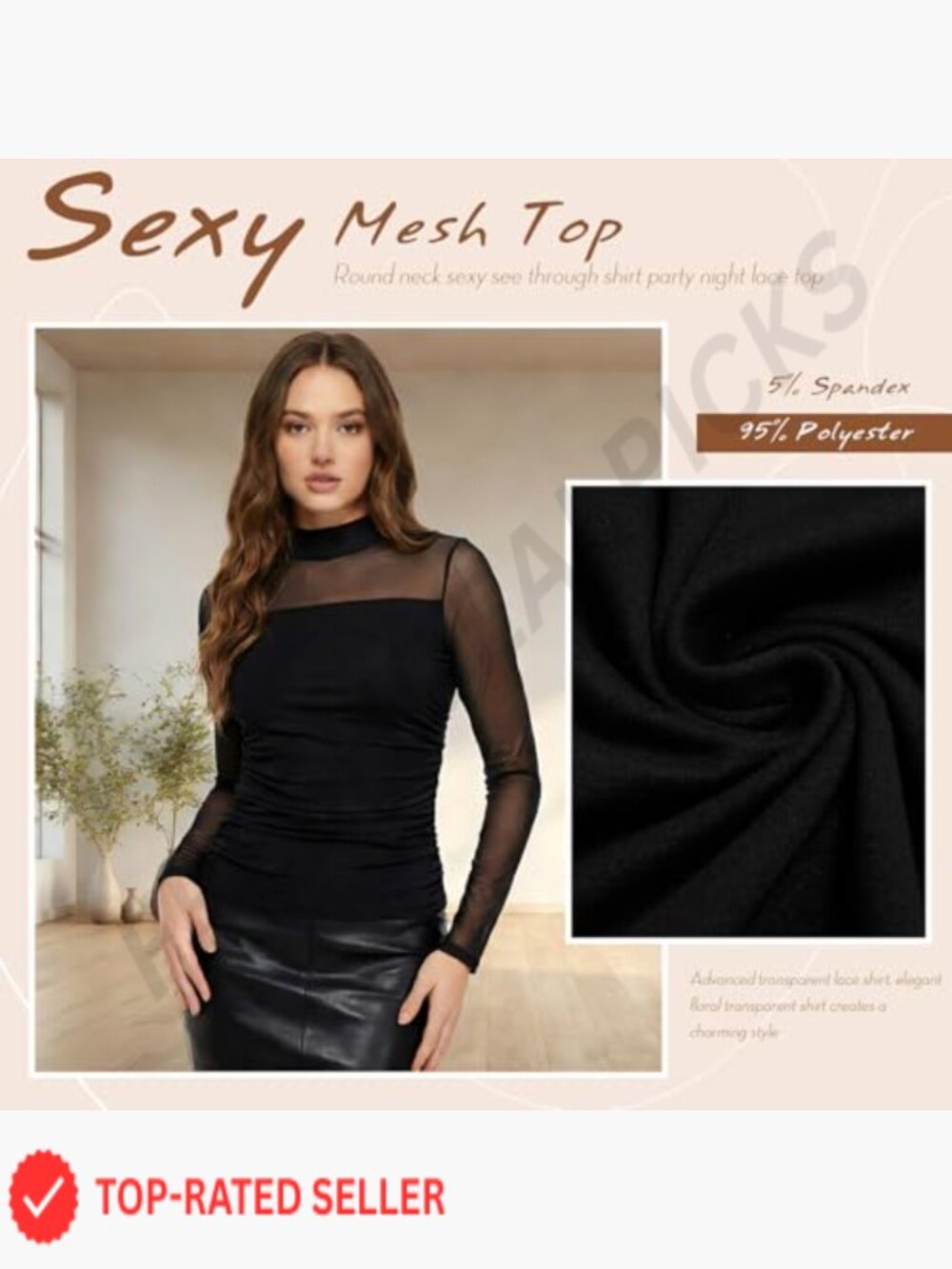 3 Pack Sheer Mesh Tops Long Sleeve Mock Neck Fitted Blouse Party Clubwear Trendy View 4